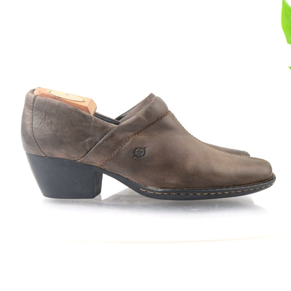 Born Womens Kinney Loafer Size 9.5 Brown Leather Shootie Slip On Block Heel Shoe